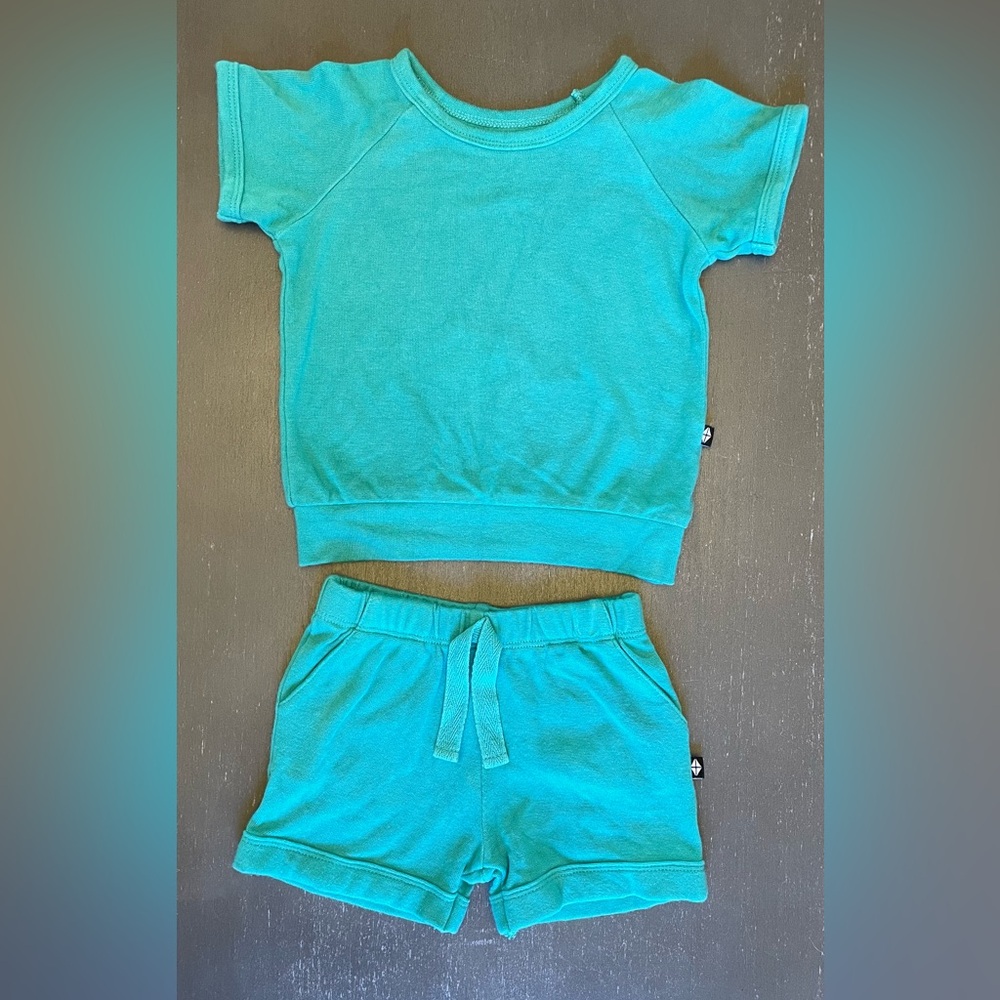 12-18m Kyte BABY Bamboo Jersey Short Sleeve Jogger Set in Caribbean